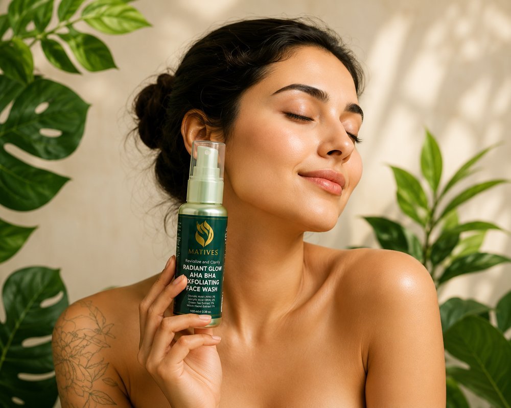 Woman applying Matives natural skincare product